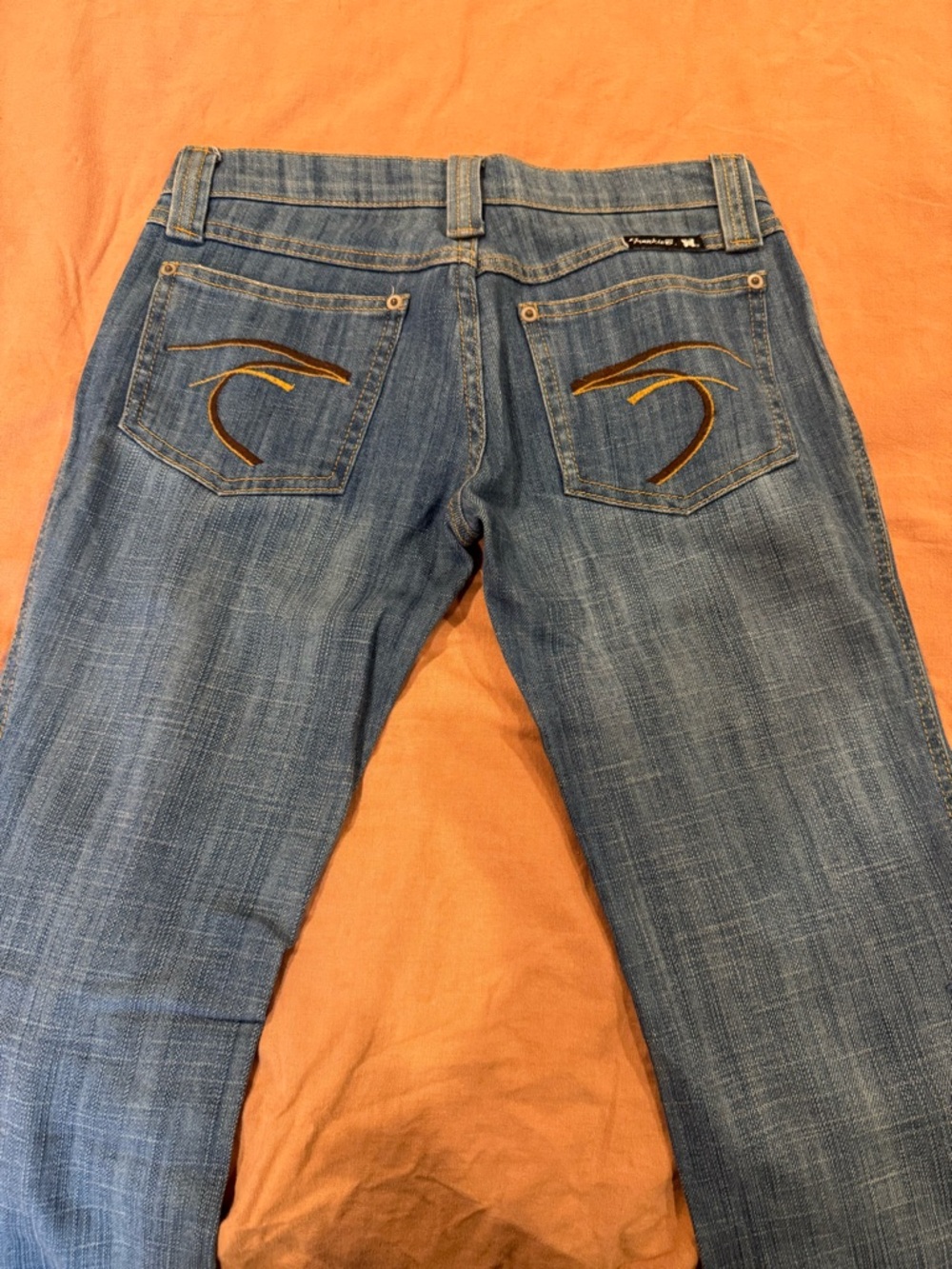 Y2K Frankie b vintage Embroidered Back Pocket Blue Jeans with Brown accent